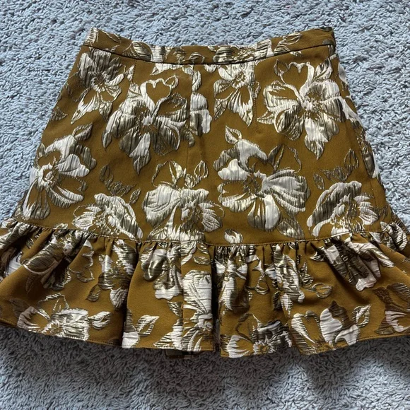 LoveShackFancy Gold Floral Ruffle Mini Skirt — XS - Picture 3 of 4